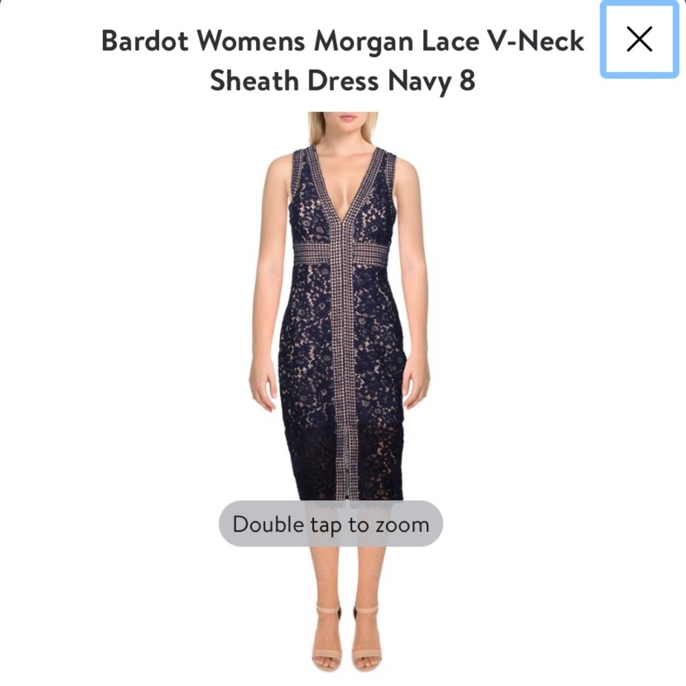 Navy and cream Bardot dress